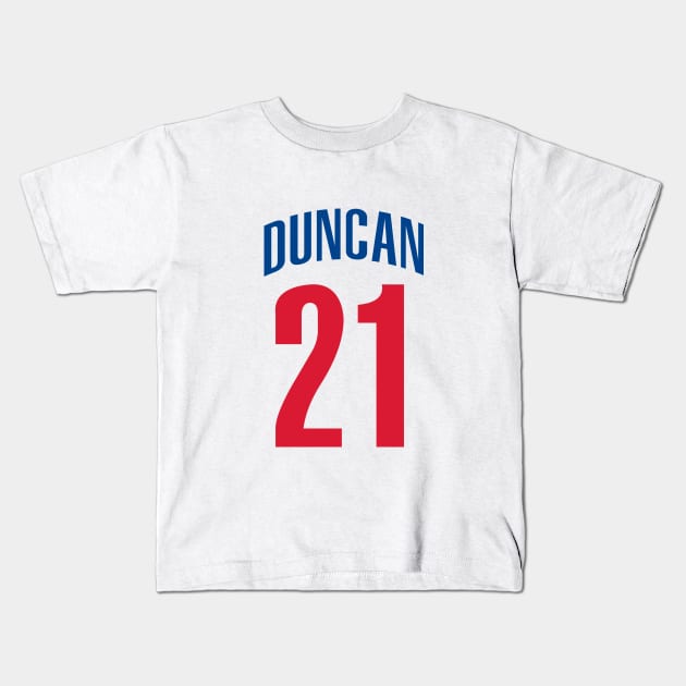 Tim Duncan Number 21 Kids T-Shirt by Cabello's